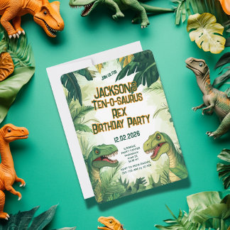 Ten-o-saurus Rex Boy Dino Birthday Party Invitation