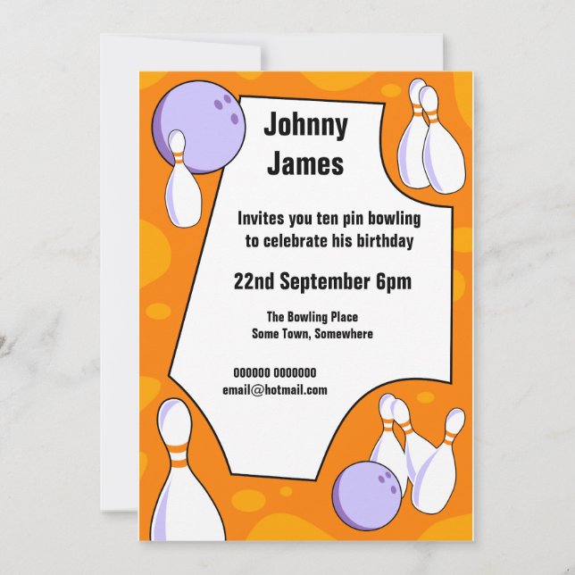 Ten Pin Bowling Birthday Party Invitation (Front)