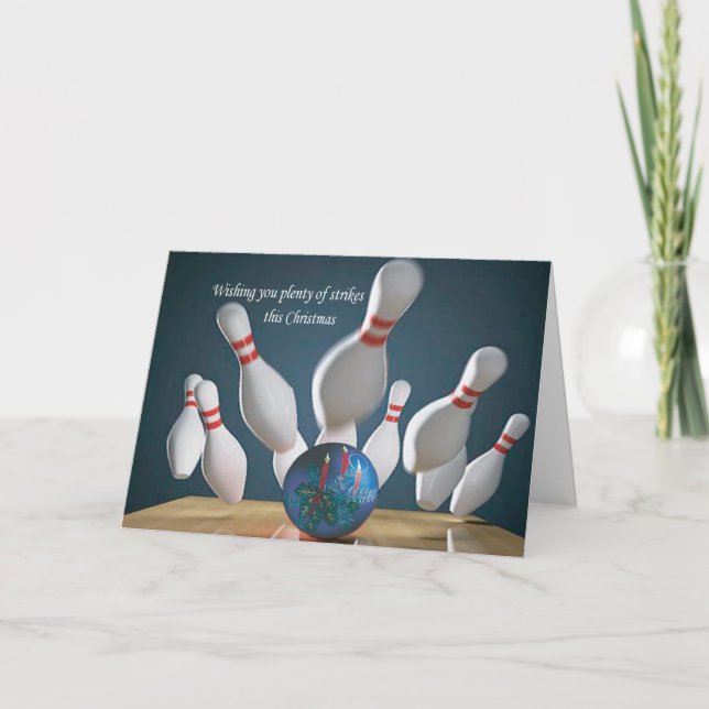 Ten-pin bowling Christmas card with verse (Front)