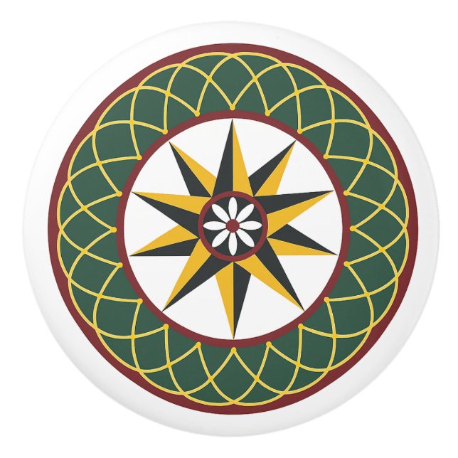 Ten-Point Star Lattice Amish Dutch Hex Sign Knob (Front)