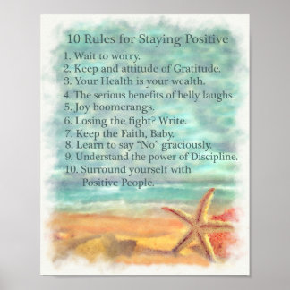 Ten Rules for Staying Positive Starfish Beach Poster