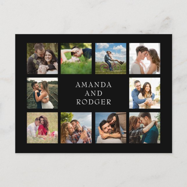 Ten Wedding Photo Collage Black Postcard (Front)
