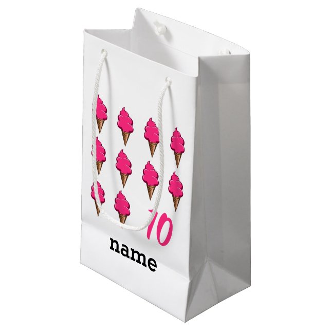 Ten year old Girls Birthday Cute Pink Ice Creams Small Gift Bag (Front Angled)