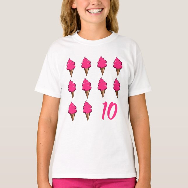 Ten year old Girls Birthday Cute Pink Ice Creams T-Shirt (Front)