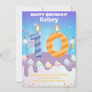 Ten year old Happy Birthday card personalised