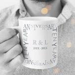 Ten Year Wedding Anniversary Gift Silvers Coffee Mug<br><div class="desc">Unique and modern ten year wedding anniversary coffee mug. Easily personalise and customise by initials and year(s) for special friends,  couples,  parents or your husband / wife. Be sure to check out the rest of my collection for more gifting ideas.</div>