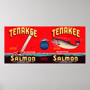 Tenakee Brand Salmon Label- Seattle, WA Poster
