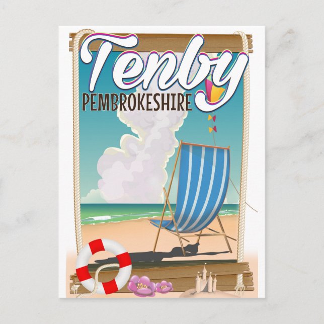 Tenby Pembrokeshire beach travel poster Postcard (Front)