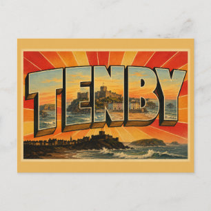Tenby Wales Vintage Travel Art Postcard