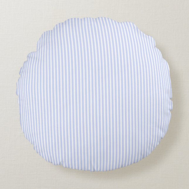 Tender Baby Blue Pale Sky Blue and White Stripe Round Cushion (Front)