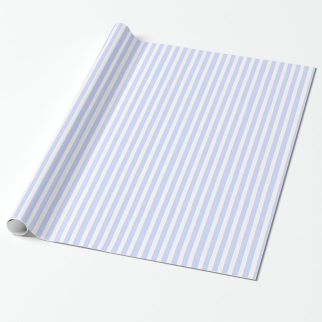 Tender Baby Blue Pale Sky Blue and White Stripe Wrapping Paper (Unrolled)