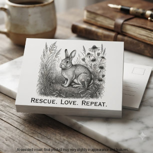 Tender Charcoal Sketch Rabbit Rescue Postcard