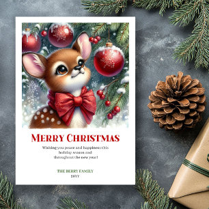 Tender Cute Winter Fawn Watercolor Christmas Card