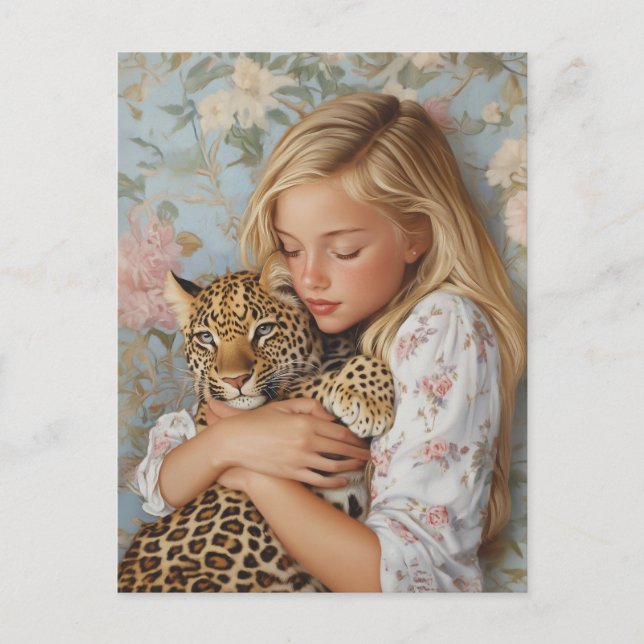 Tender Embrace with Leopard Postcard (Front)