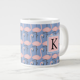 Tender Flamingo Pattern   Monogram Large Coffee Mug