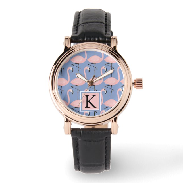 Tender Flamingo Pattern | Monogram Watch (Front)