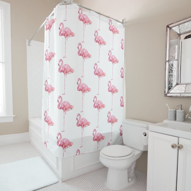 Tender Flamingo Series Design 1 Shower Curtain (In Situ)