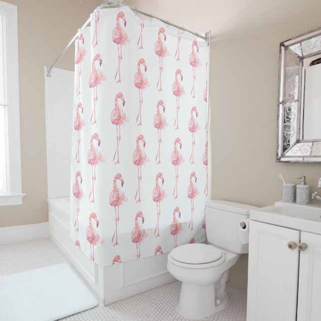 Tender Flamingo Series Design 2 Shower Curtain (In Situ)