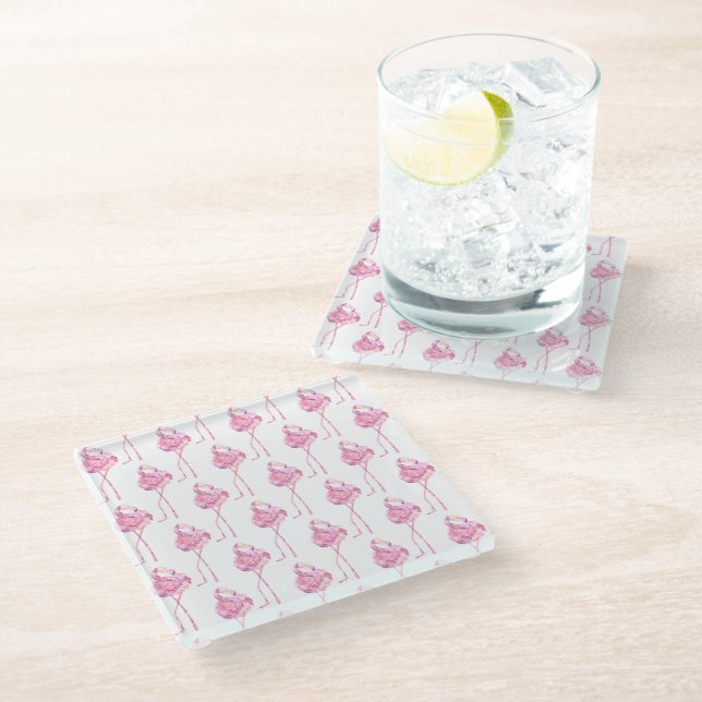 Tender Flamingo Series Design 3 Glass Coaster (Angled)