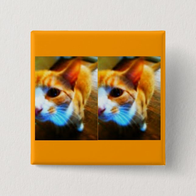 Tender Ginger Cat Pin/Button 15 Cm Square Badge (Front)