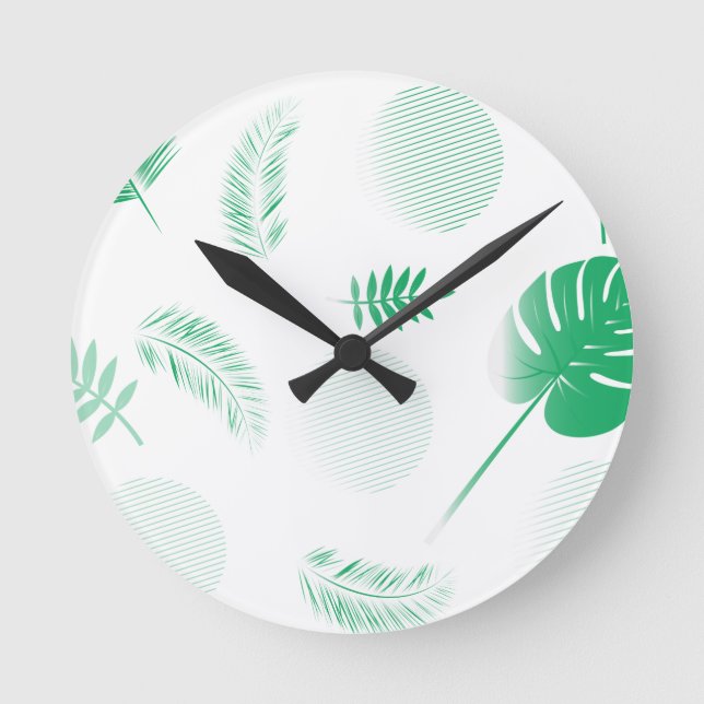 Tender green leaves on white    round clock (Front)