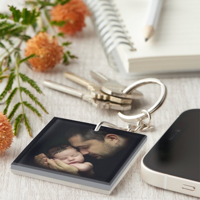 Tender Love Daddy and Baby 2 Photo Template Key Ring (Front Right)