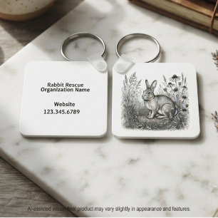 Tender Monochrome Rabbit Rescue Sketch Art Key Ring