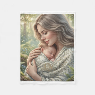 Tender Mother And Baby Warm Portrait Fleece Blanke Blanket