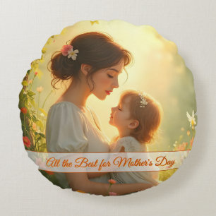 Tender Motherly Love in Blooming Light Round Cushion
