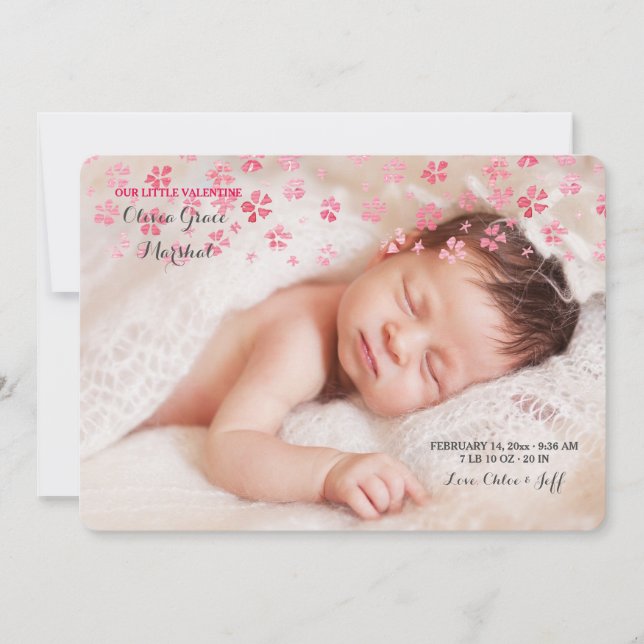 Tender Petals Photo Birth Announcement (Front)