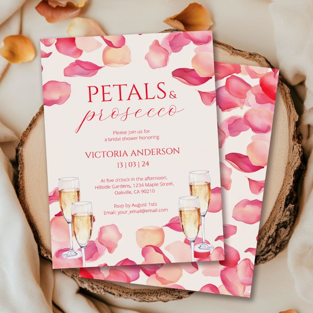 Tender Pink Petals and Prosecco Bridal Shower  Invitation (Creator Uploaded)