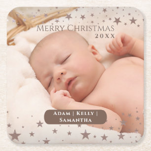 Tender Starry Christmas Personalised Photo Holiday Square Paper Coaster