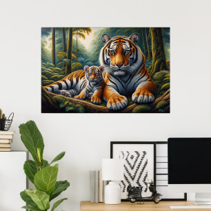 Tender Tigers Moment in Nature Painting Poster