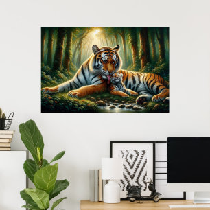Tender Tigers Moment in Nature Painting Poster