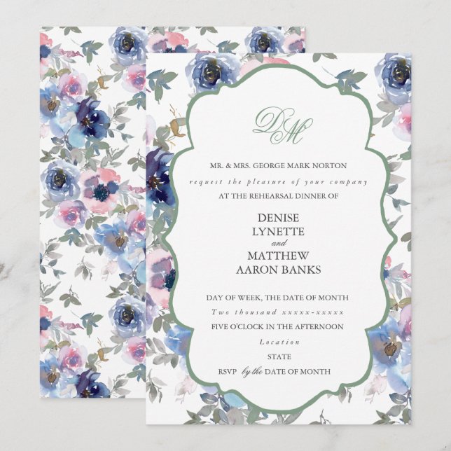 Tender Wedding Set Basil Green Invitation (Front/Back)
