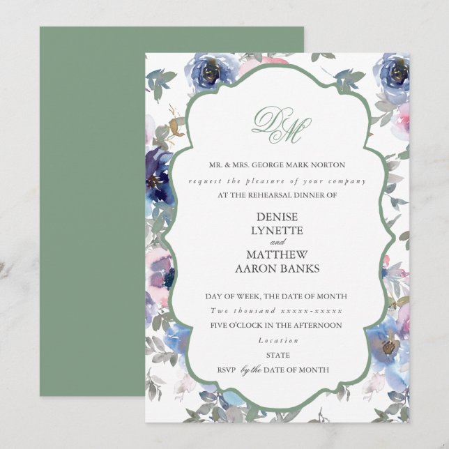 Tender Wedding Set Basil Green Invitation (Front/Back)