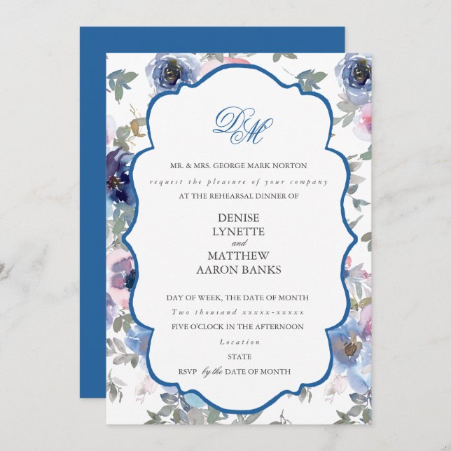 Tender Wedding Set Spun Sugar & Skydiver Blue  Inv Invitation (Front/Back)