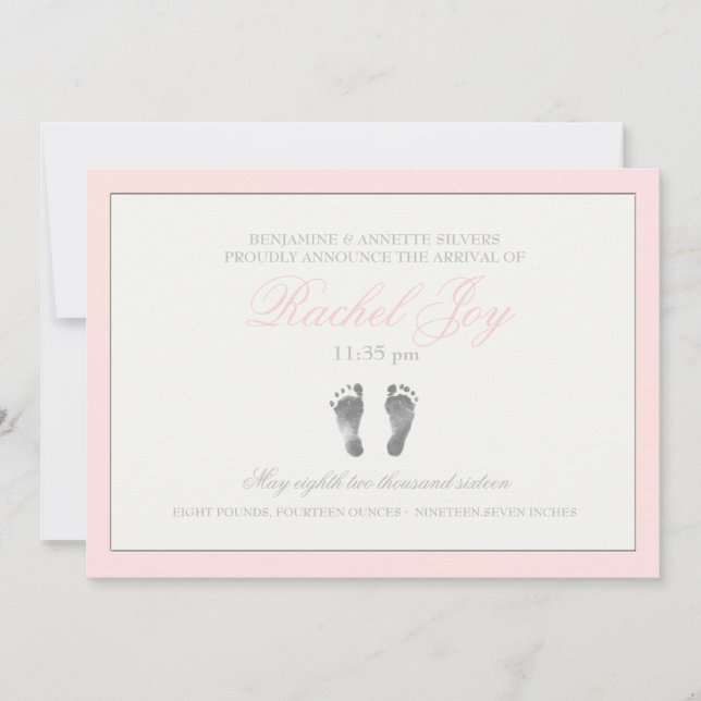 Tenderness Pink Birth Announcement (Front)
