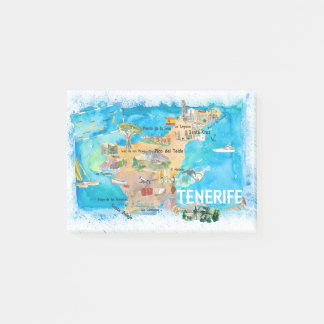 Tenerife Canarias Spain Illustrated Map with Landm Post-it Notes