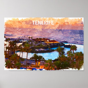 Tenerife Canary Islands Watercolor Beach Poster