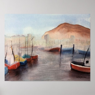 Tenerife, Harbour WATERCOLOUR Poster