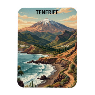 Tenerife Retro Travel Vintage Mount Teide & Beach Magnet