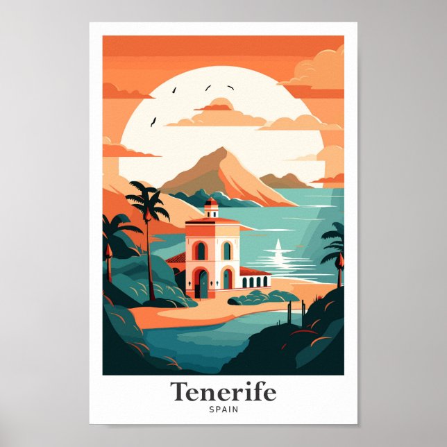Tenerife Spain Travel Art Vintage Illustration Poster (Front)
