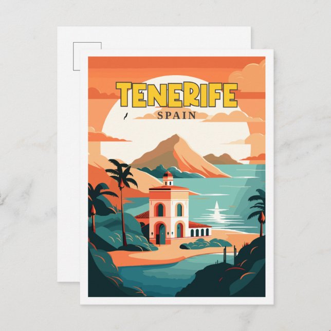 Tenerife Spain vintage travel illustration Postcard (Front/Back)