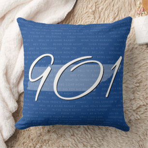 Tennessee 901 Memphis Area Code Blue White Modern Cushion