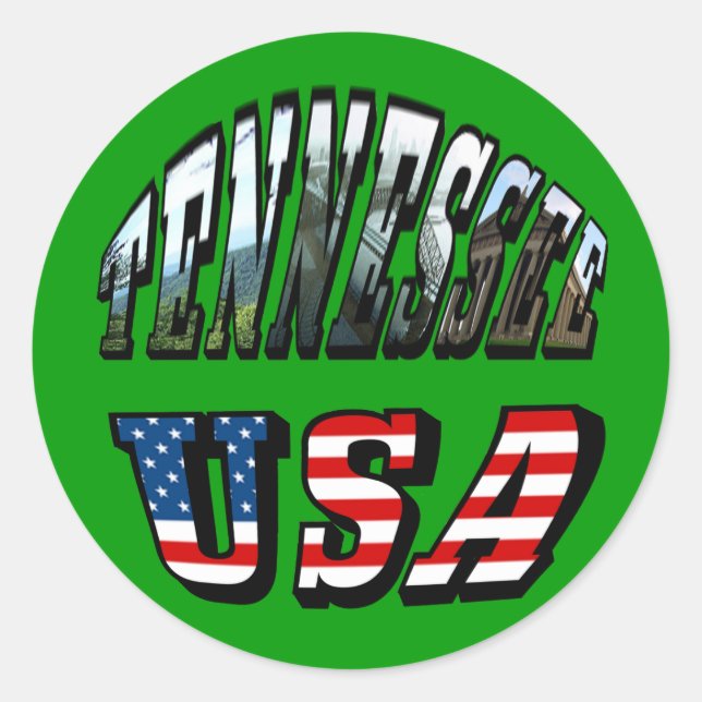 Tennessee and USA Picture Text Classic Round Sticker (Front)