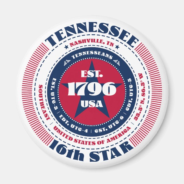 Tennessee Circle Typography Souvenir Magnet (Front)
