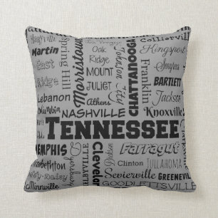 Tennessee Cities typography, grey Cushion