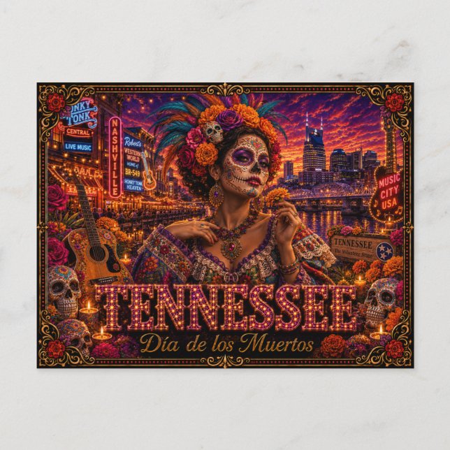 Tennessee Día de los Muertos Retro Postcard (Front)