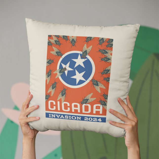 Tennessee Flag Cicada Invasion Cushion (Person holding up pillow)